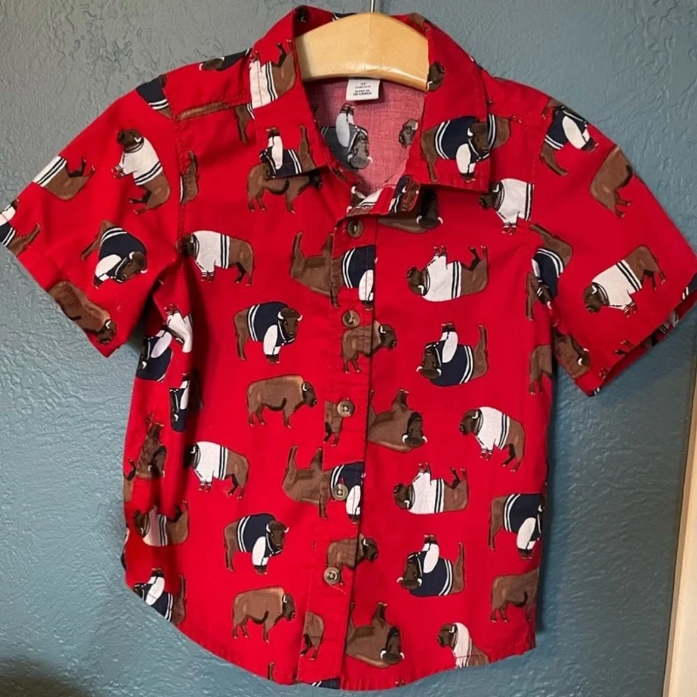 5/$25 Buffalo Button Down Camp Shirt Short Sleeve Casual Old Navy Boho Baby Boy